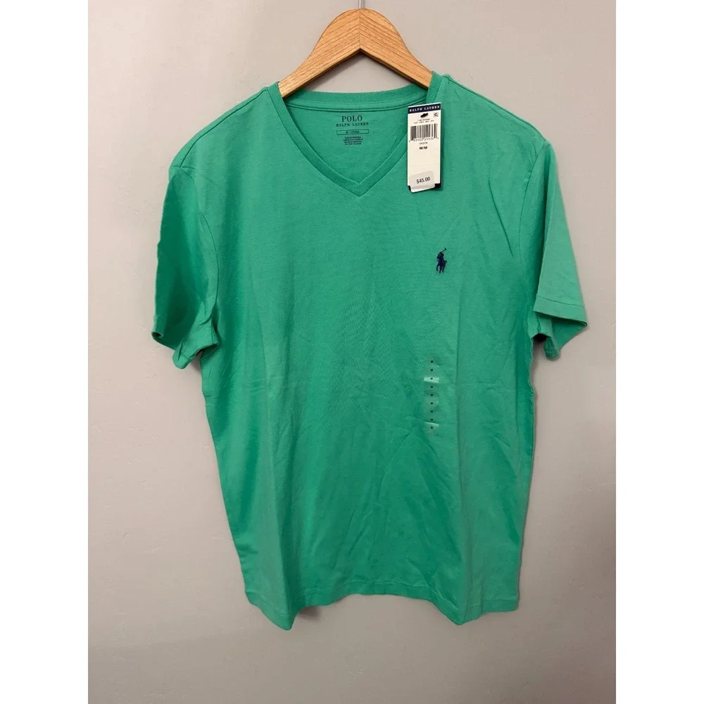 Polo Ralph Lauren V-Neck T-Shirt Men's Size Medium Short‎ Sleeve Cotton Green